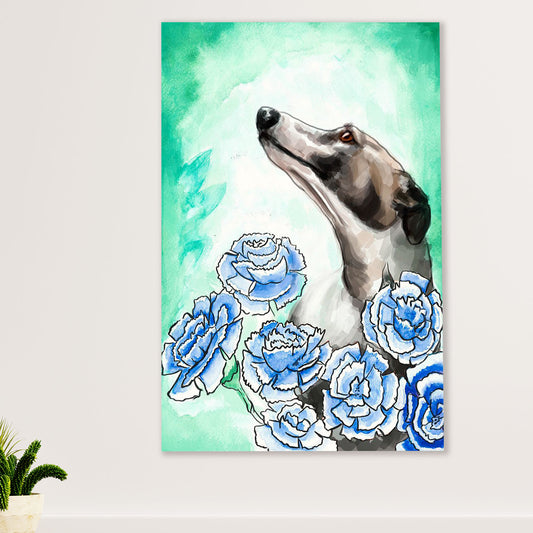 Greyhound Dog Canvas Prints | Watercolor Dog Flower Art Painting | Wall Art Gift for Greyhound Puppies Lover