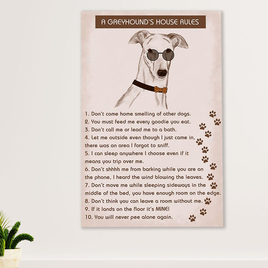 Greyhound Dog Canvas Prints | Greyhound's House Rules | Wall Art Gift for Greyhound Puppies Lover