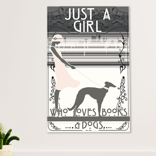 Greyhound Dog Canvas Prints | Girl Loves Books & Dogs | Wall Art Gift for Greyhound Puppies Lover