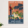 Greyhound Dog Canvas Prints | Girl Loves Dogs & Gardening | Wall Art Gift for Greyhound Puppies Lover