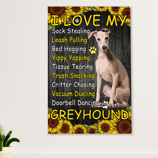 Greyhound Dog Canvas Prints | Sunflower - Love My Greyhound | Wall Art Gift for Greyhound Puppies Lover