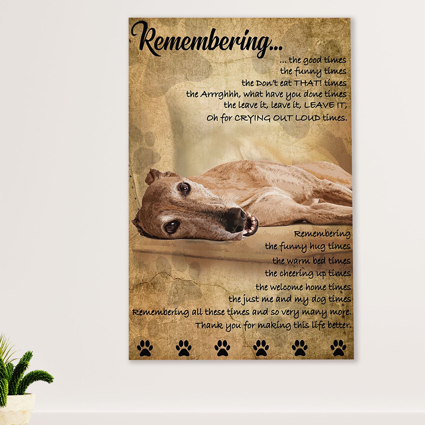 Greyhound Dog Canvas Prints | Remembering the Memories | Wall Art Gift for Greyhound Puppies Lover