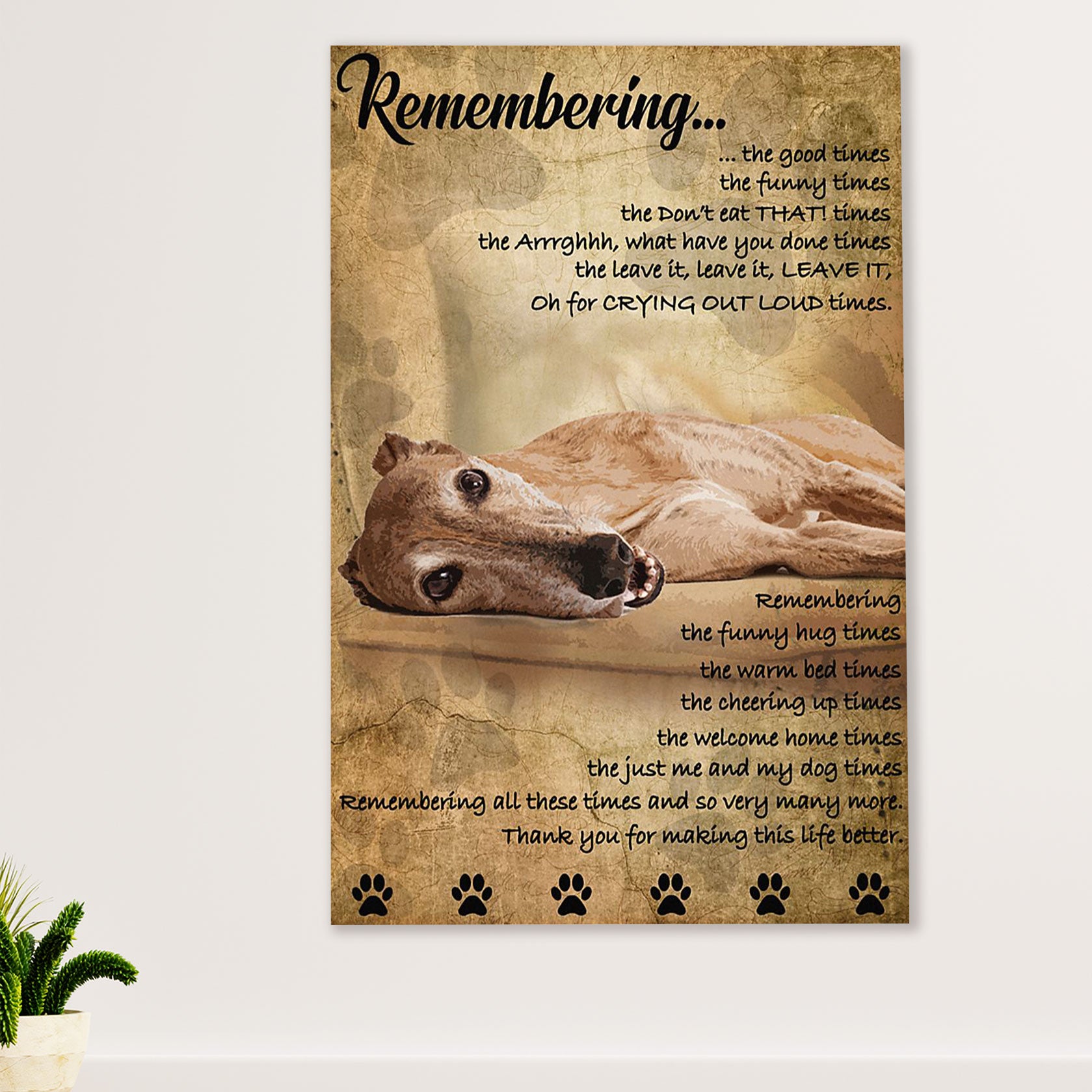 Greyhound Dog Canvas Prints | Remembering the Memories | Wall Art Gift for Greyhound Puppies Lover