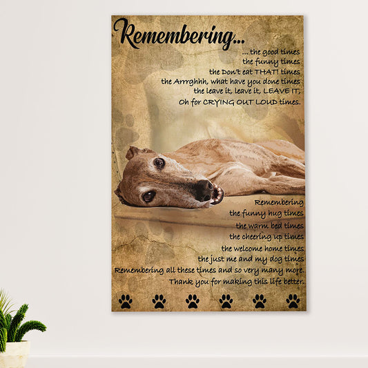 Greyhound Dog Canvas Prints | Remembering the Memories | Wall Art Gift for Greyhound Puppies Lover
