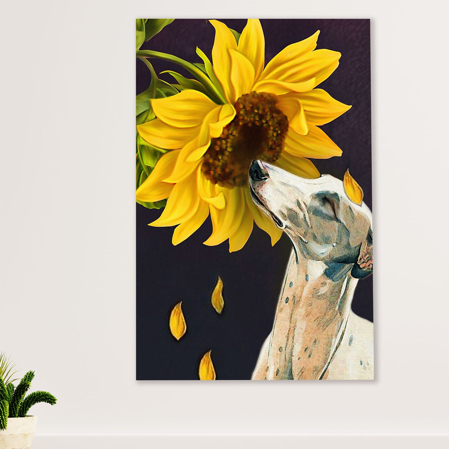 Greyhound Dog Canvas Prints | Sunflower Dog Greyhound | Wall Art Gift for Greyhound Puppies Lover