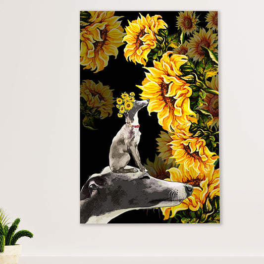 Greyhound Dog Canvas Prints | Sunflower Dog Greyhound | Wall Art Gift for Greyhound Puppies Lover