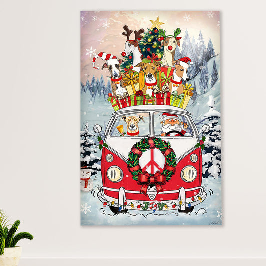 Greyhound Dog Canvas Prints | Funny Dog Christmas Tree Santa Claus | Wall Art Gift for Greyhound Puppies Lover