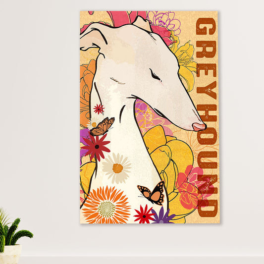 Greyhound Dog Canvas Prints | Flower Butterfly Greyhound | Wall Art Gift for Greyhound Puppies Lover