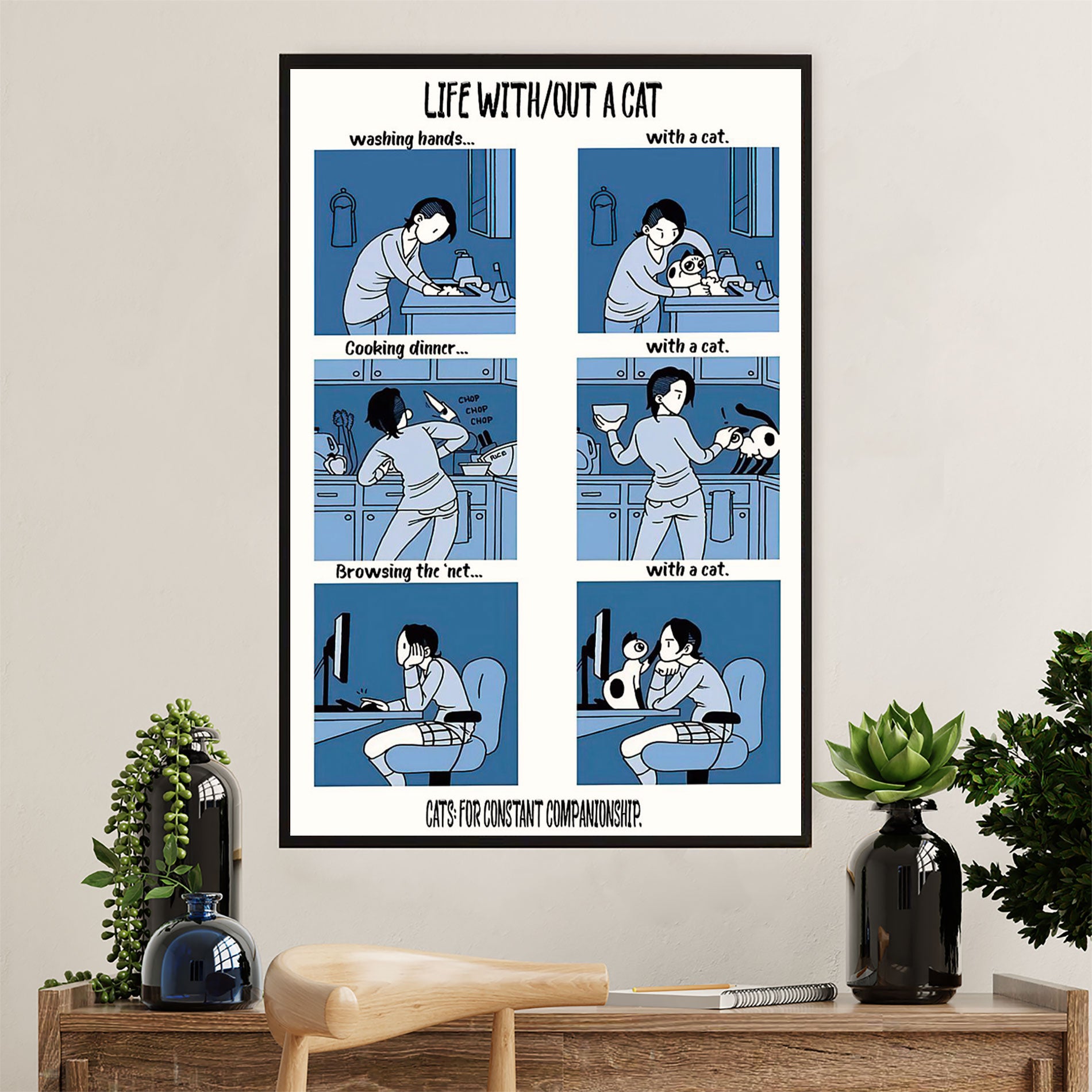 Cute Cat Poster Prints | Life Without A Cat | Wall Art Gift for Cat Kitties Lover