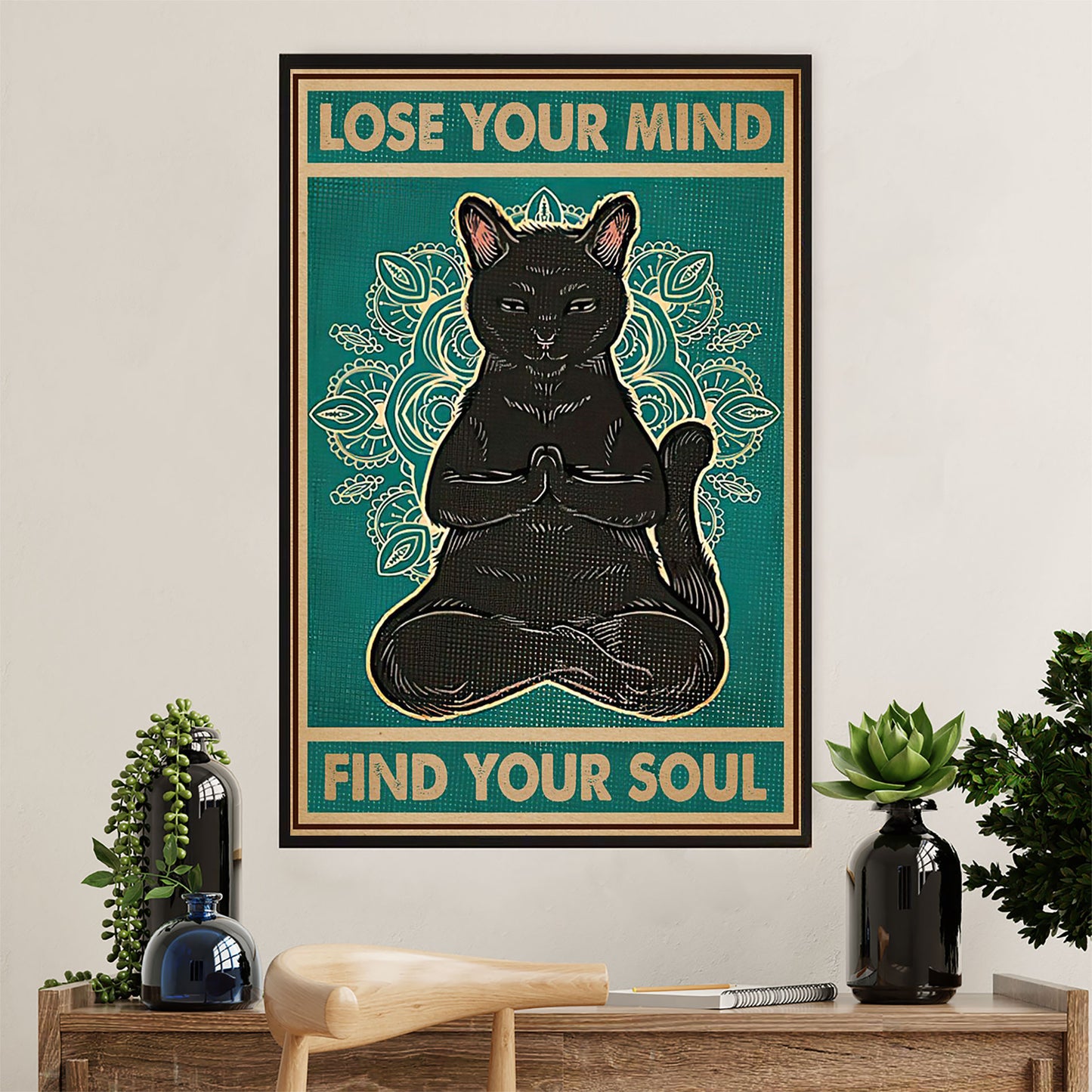 Cute Cat Poster Prints | Funny Black Cat Yoga | Wall Art Gift for Cat Kitties Lover