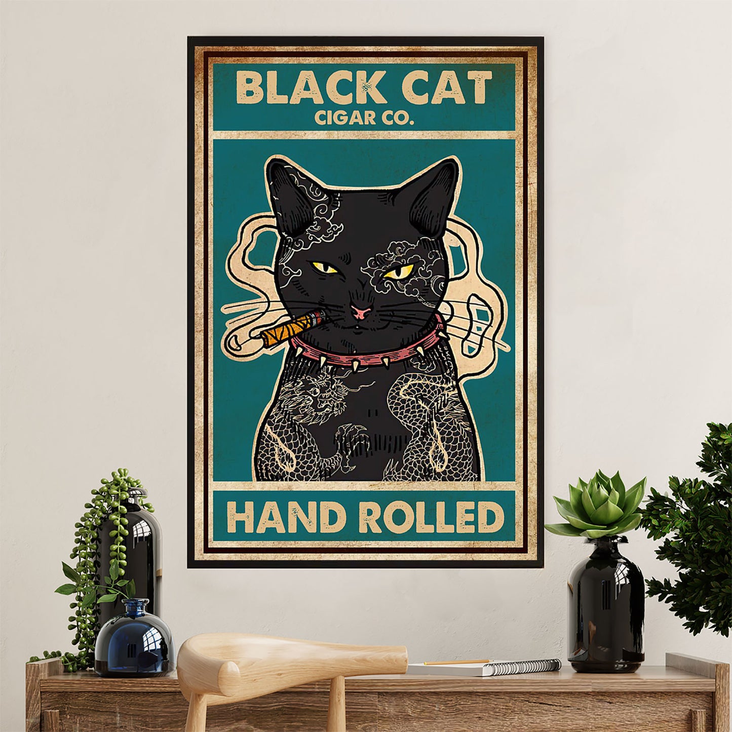 Cute Cat Poster Prints | Black Cat Cigar | Wall Art Gift for Cat Kitties Lover