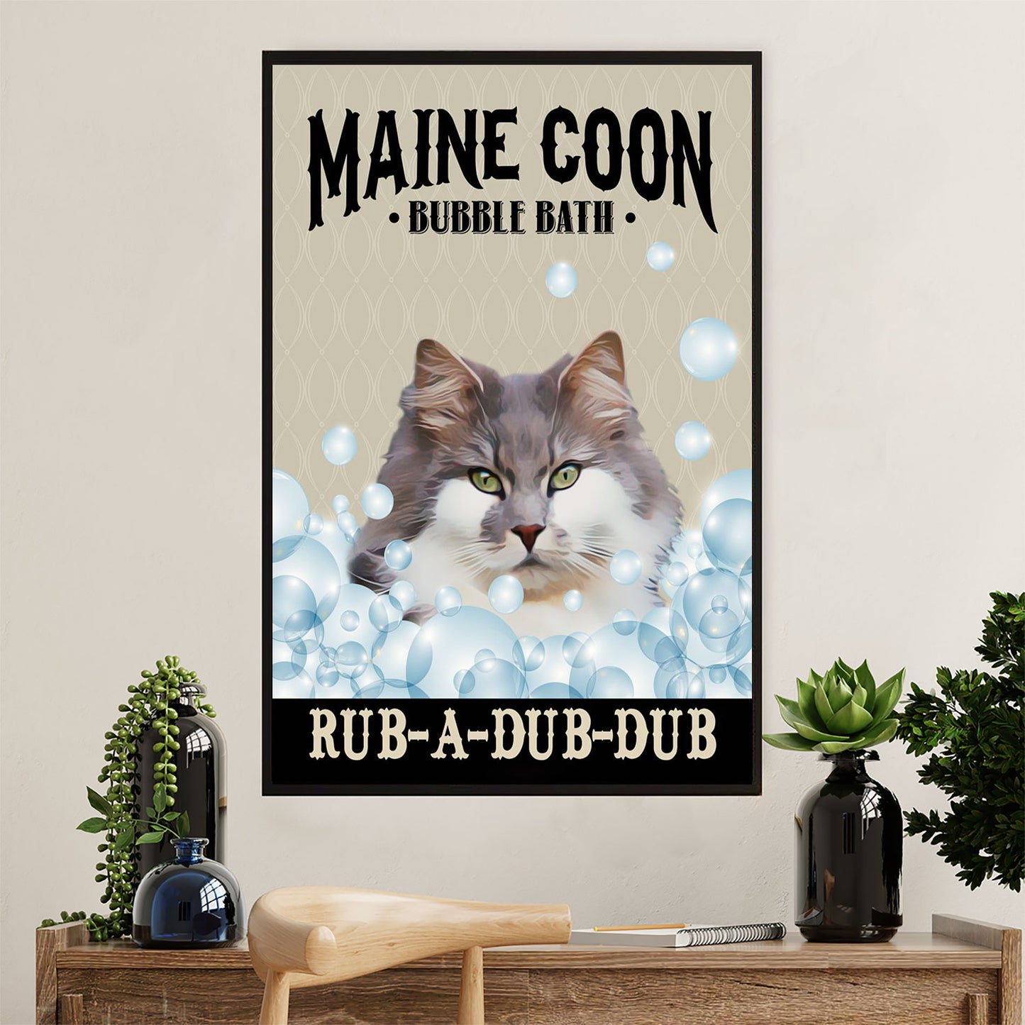 Cute Cat Poster Prints | Funny Cat Bubble Bath | Wall Art Gift for Cat Kitties Lover
