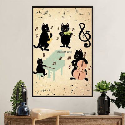 Cute Cat Canvas Prints | Funny Black Cat Musician Cats | Wall Art Gift for Cat Kitties Lover