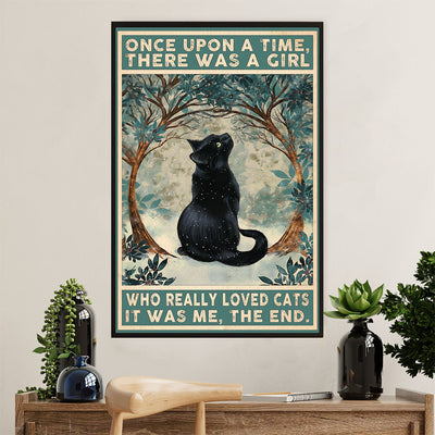 Cute Cat Canvas Prints | Girl Loves Black Cat | Wall Art Gift for Cat Kitties Lover