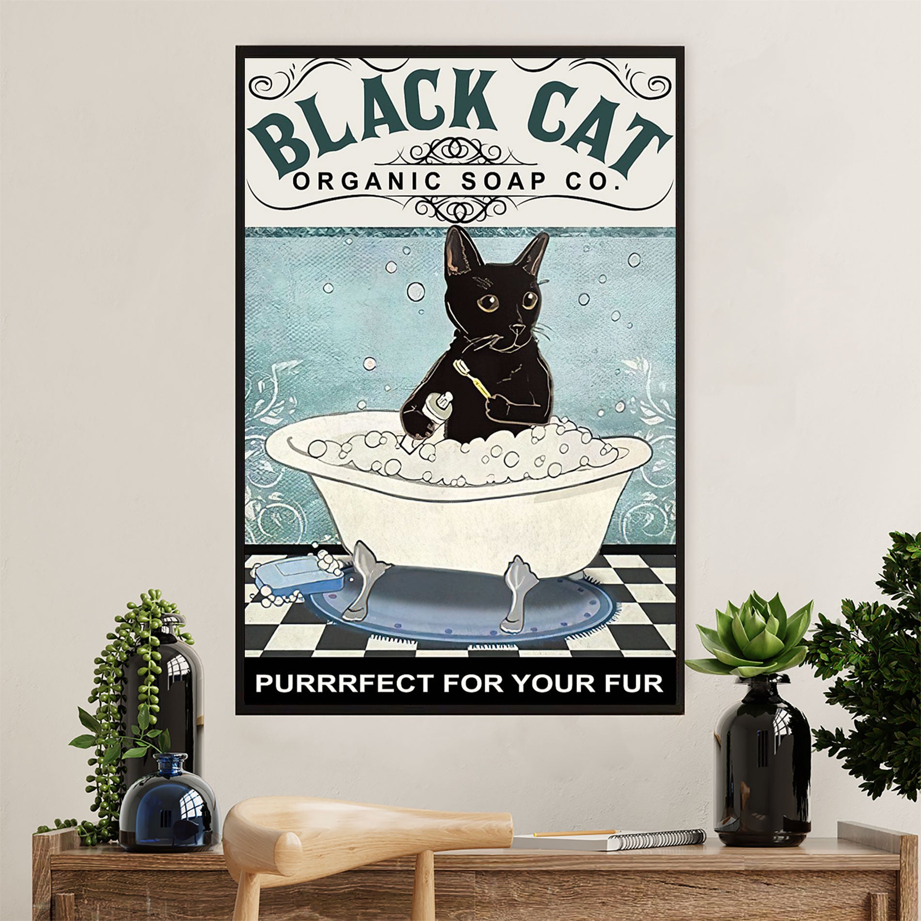 Cute Cat Poster Prints | Funny Black Cat Organic Soap | Wall Art Gift for Cat Kitties Lover