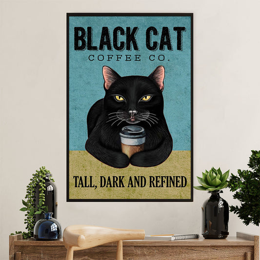Cute Cat Poster Prints | Funny Black Cat Coffee Co. | Wall Art Gift for Cat Kitties Lover