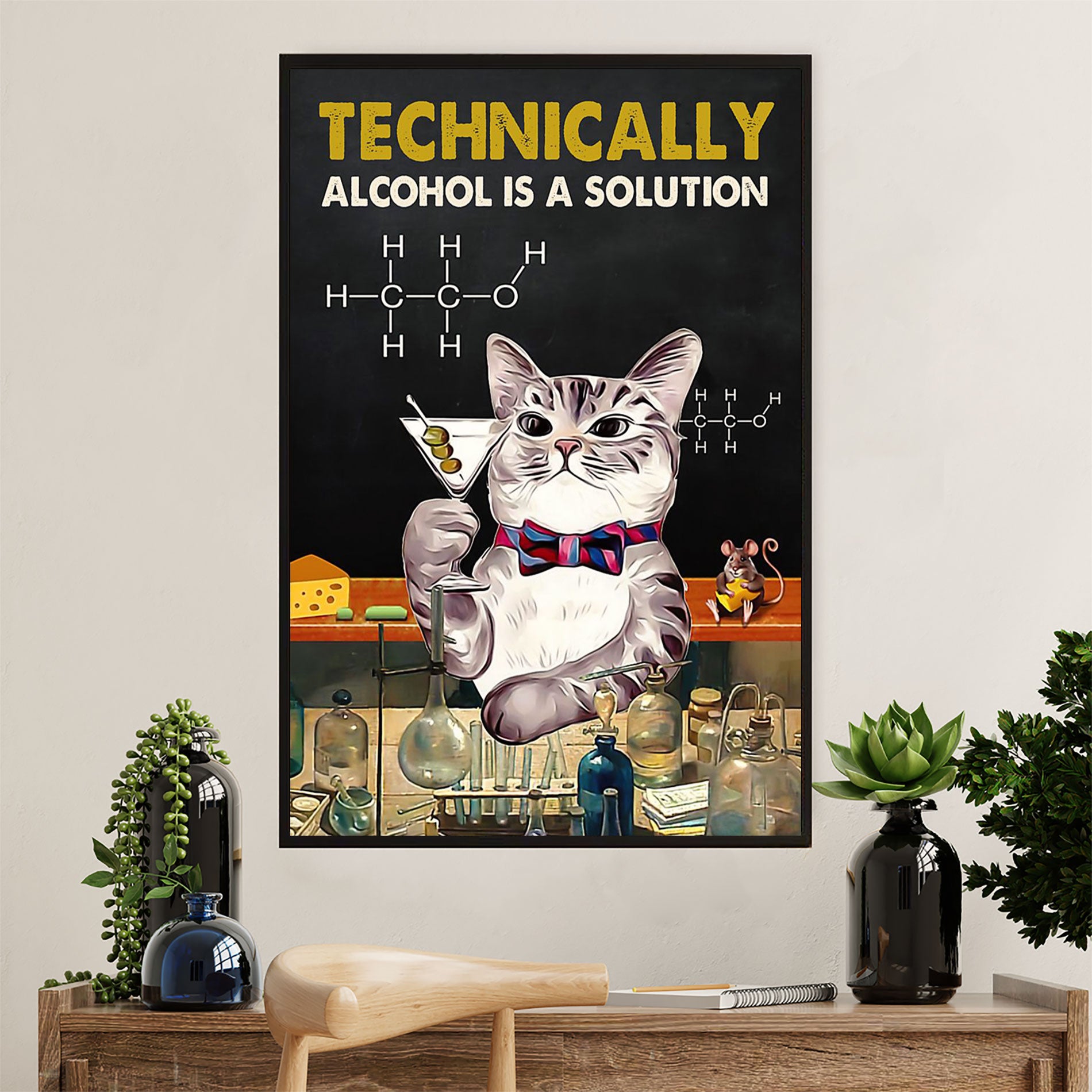 Cute Cat Poster Prints | Funny Cat Alcohol | Wall Art Gift for Cat Kitties Lover