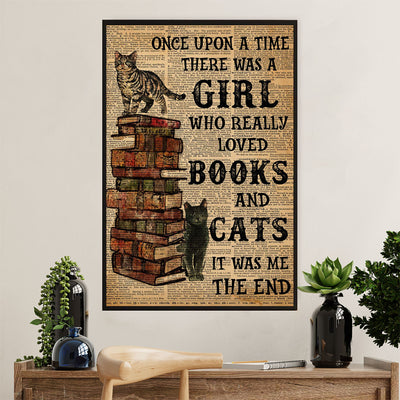 Cute Cat Canvas Prints | Girl Loves Books & Cats | Wall Art Gift for Cat Kitties Lover