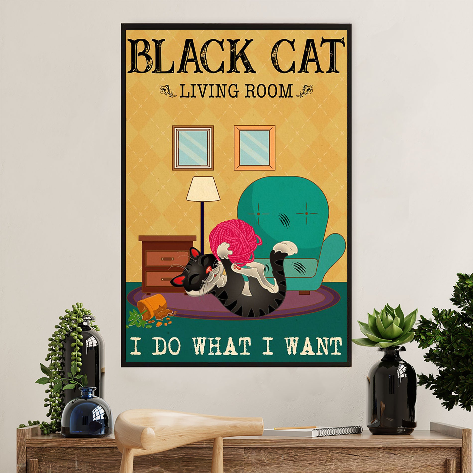 Cute Cat Canvas Prints | Funny Black Cat Living Room | Wall Art Gift for Cat Kitties Lover