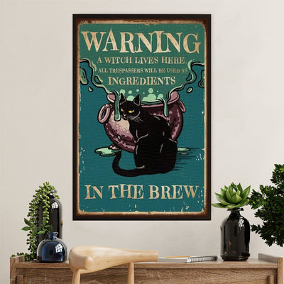 Cute Cat Canvas Prints | Funny Black Cat Warning | Wall Art Gift for Cat Kitties Lover
