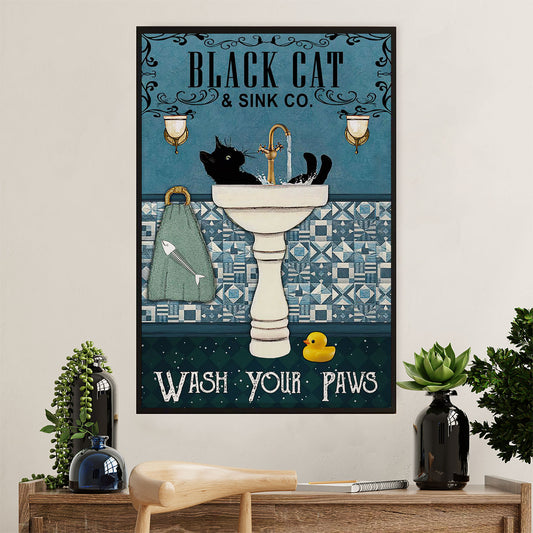 Cute Cat Poster Prints | Funny Black Cat Sink | Wall Art Gift for Cat Kitties Lover