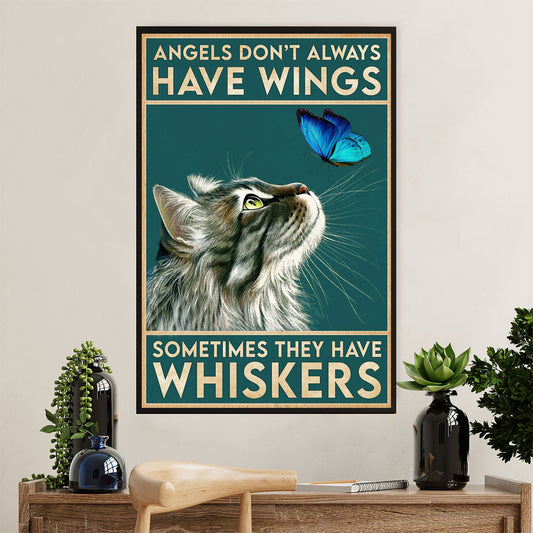 Cute Cat Poster Prints | Angels Don’t Always Have Wings | Wall Art Gift for Cat Kitties Lover