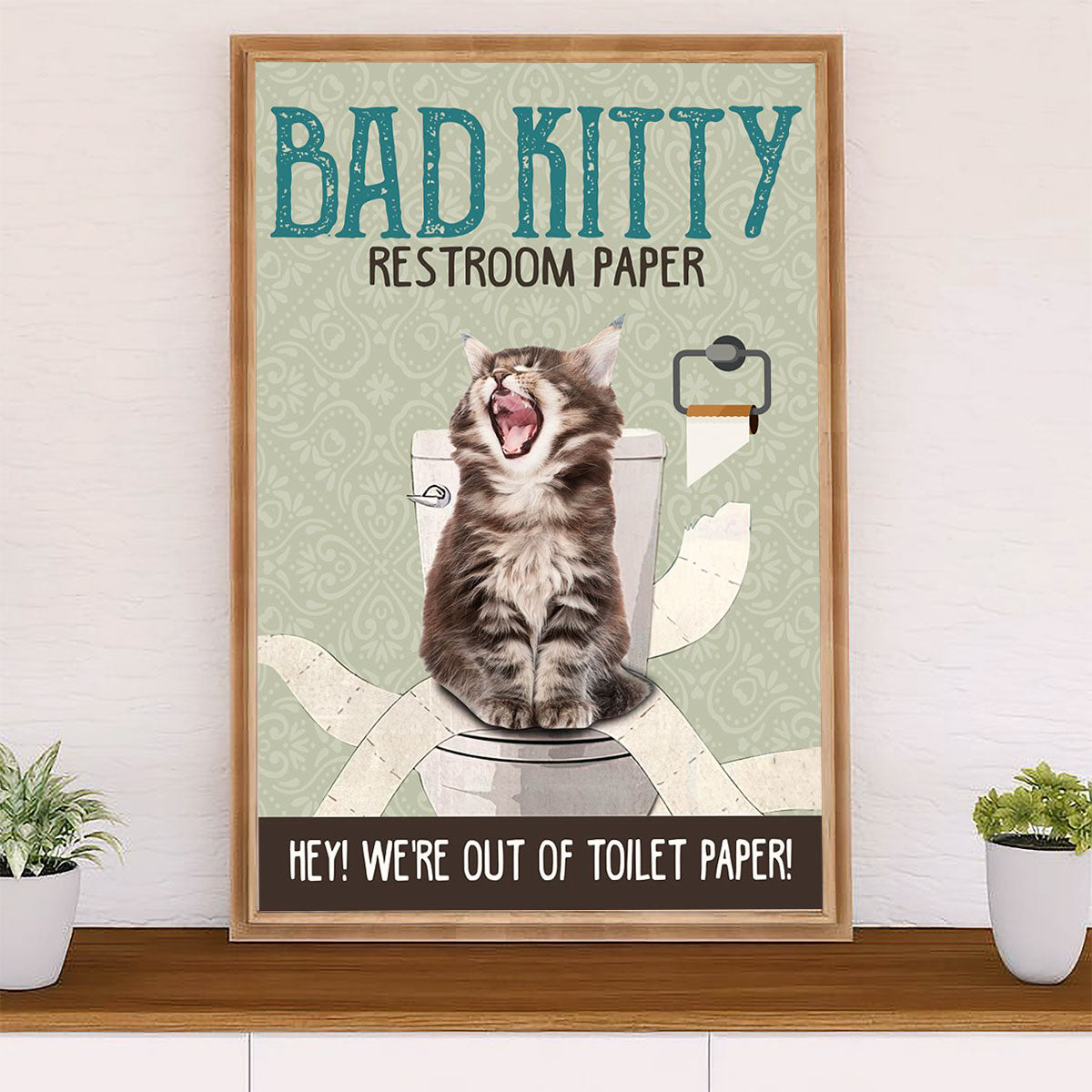 Cute Cat Poster Prints | Funny Kitty Restroom | Wall Art Gift for Cat Kitties Lover