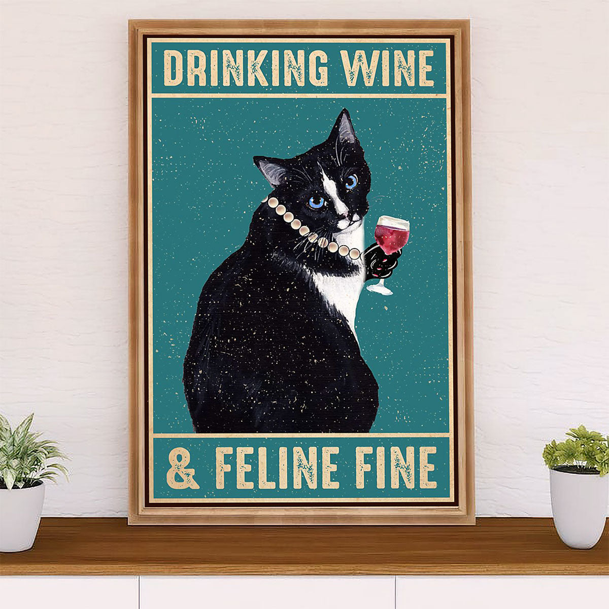 Cute Cat Poster Prints | Cat Drinking Wine | Wall Art Gift for Cat Kitties Lover