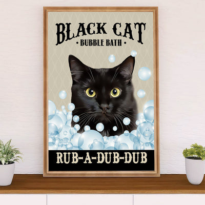 Cute Cat Canvas Prints | Funny Black Cat Bubble Bath | Wall Art Gift for Cat Kitties Lover