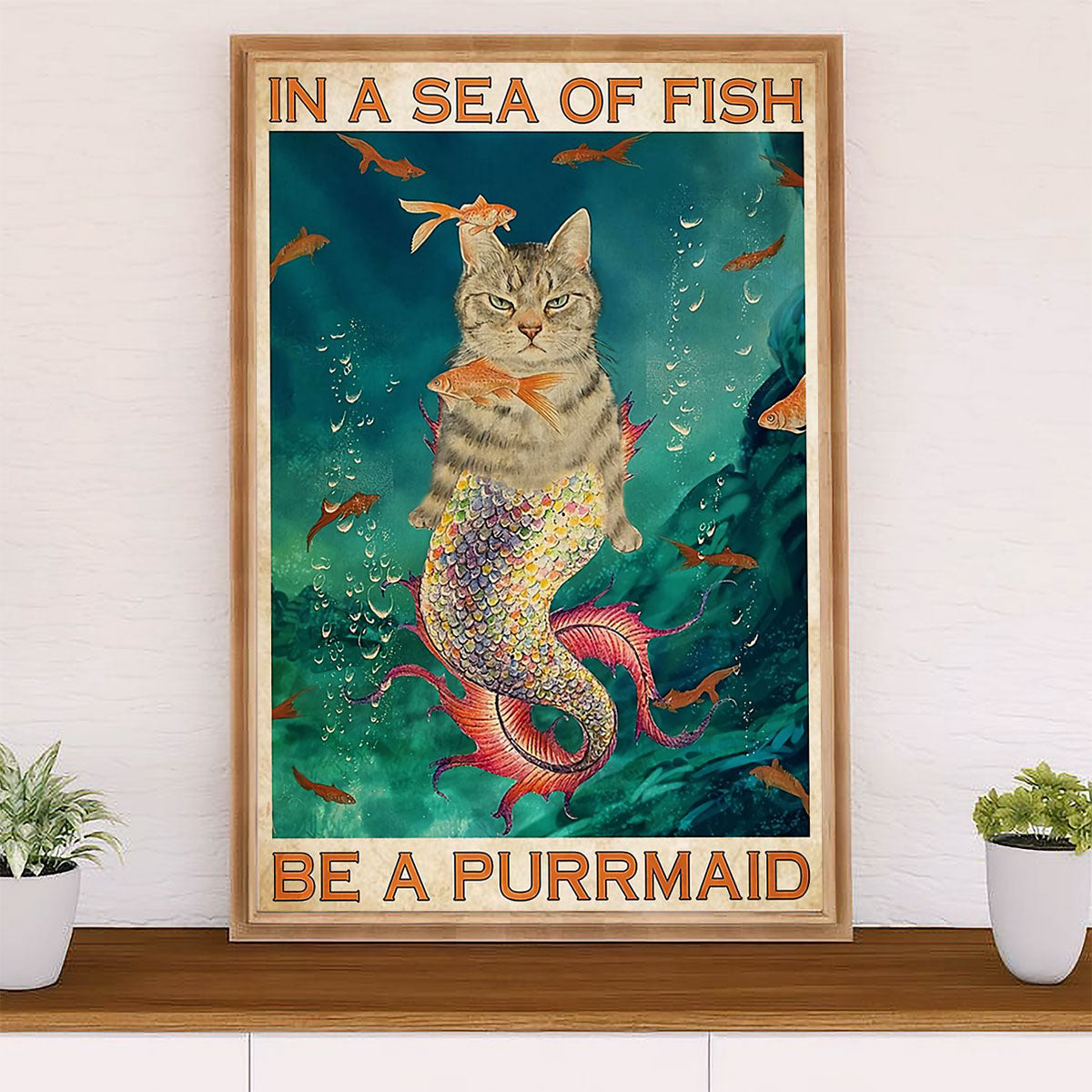 Cute Cat Canvas Prints | Funny Cat Mermaid - Purrmaid | Wall Art Gift for Cat Kitties Lover