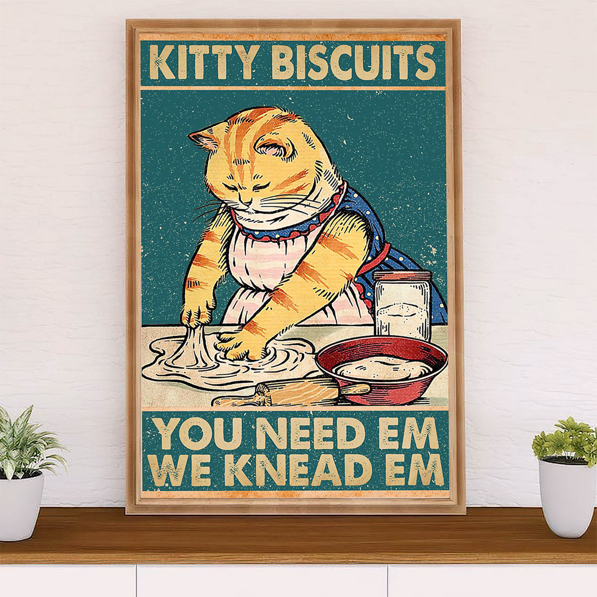Cute Cat Poster Prints | Kitty Biscuit - Baking Cat | Wall Art Gift for Cat Kitties Lover
