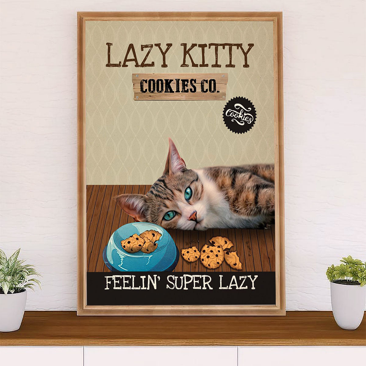 Cute Cat Poster Prints | Lazy Kitty | Wall Art Gift for Cat Kitties Lover