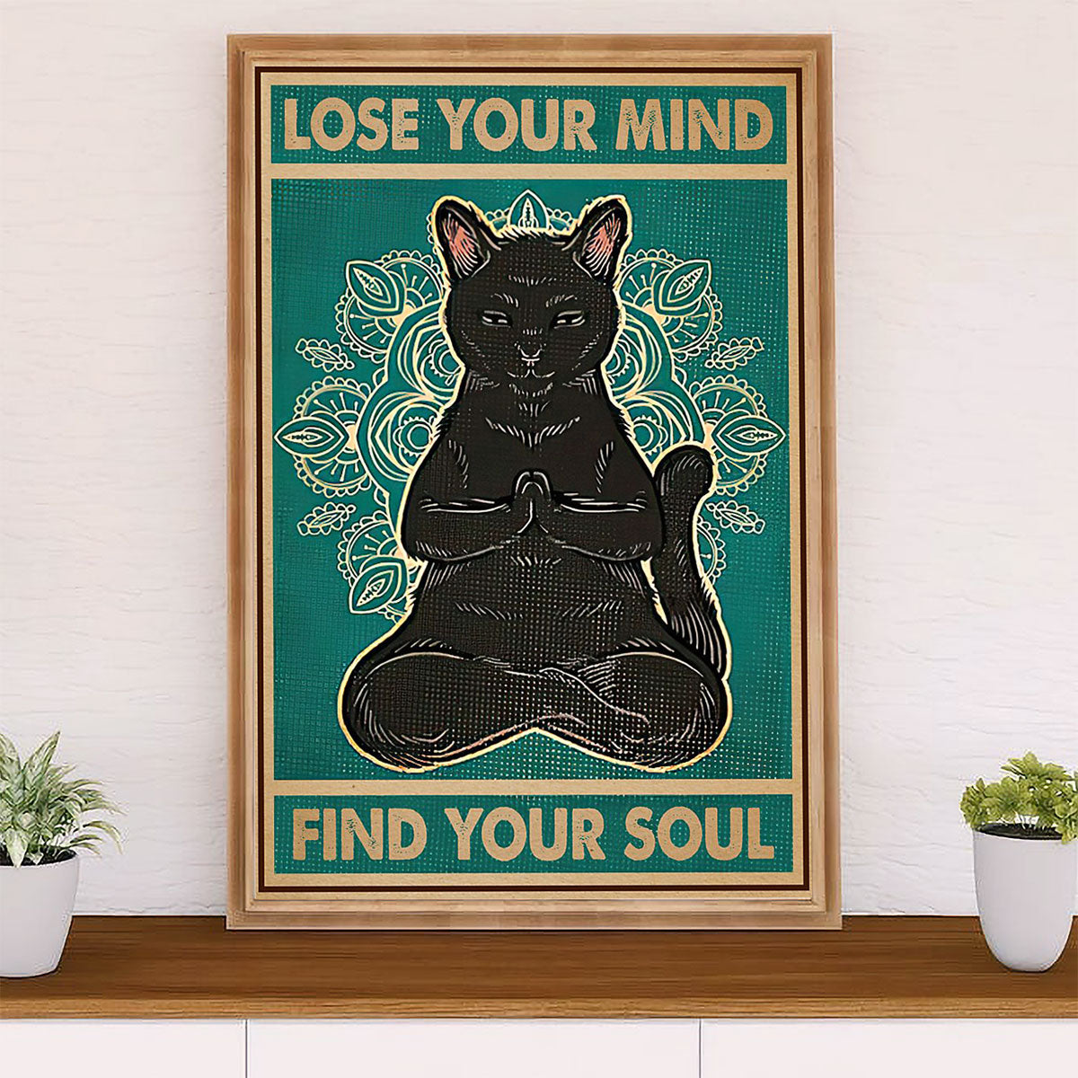 Cute Cat Poster Prints | Funny Black Cat Yoga | Wall Art Gift for Cat Kitties Lover