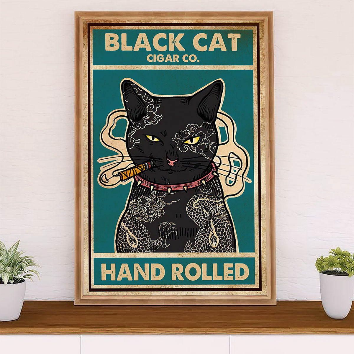 Cute Cat Poster Prints | Black Cat Cigar | Wall Art Gift for Cat Kitties Lover