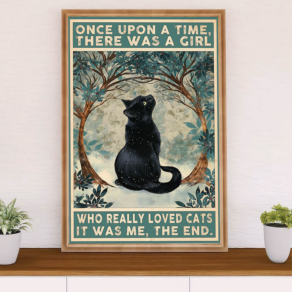 Cute Cat Poster Prints | Girl Loves Black Cat | Wall Art Gift for Cat Kitties Lover