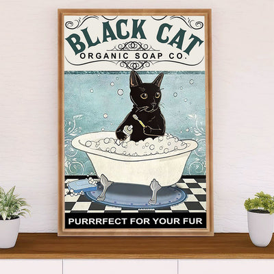 Cute Cat Canvas Prints | Funny Black Cat Organic Soap | Wall Art Gift for Cat Kitties Lover