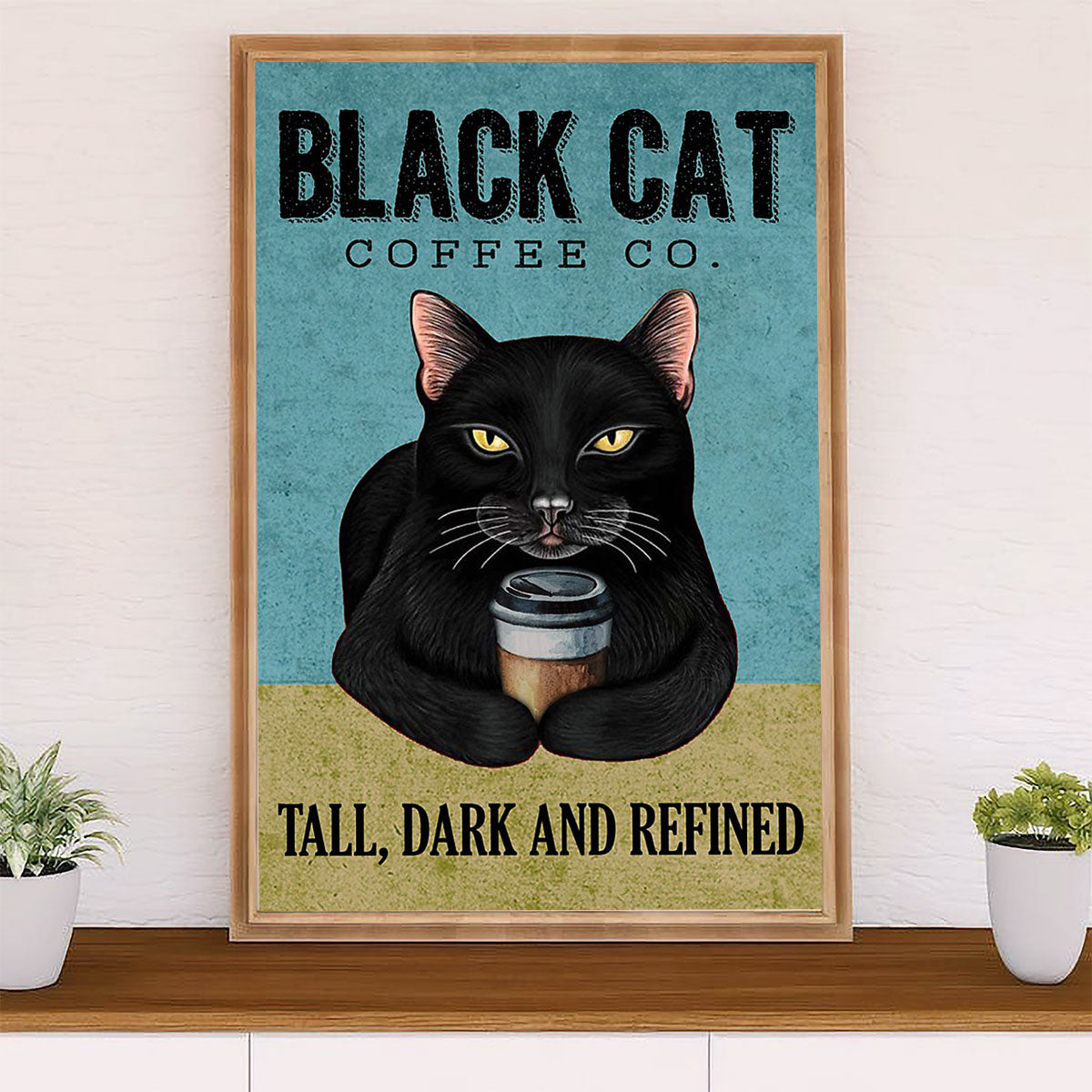 Cute Cat Poster Prints | Funny Black Cat Coffee Co. | Wall Art Gift for Cat Kitties Lover