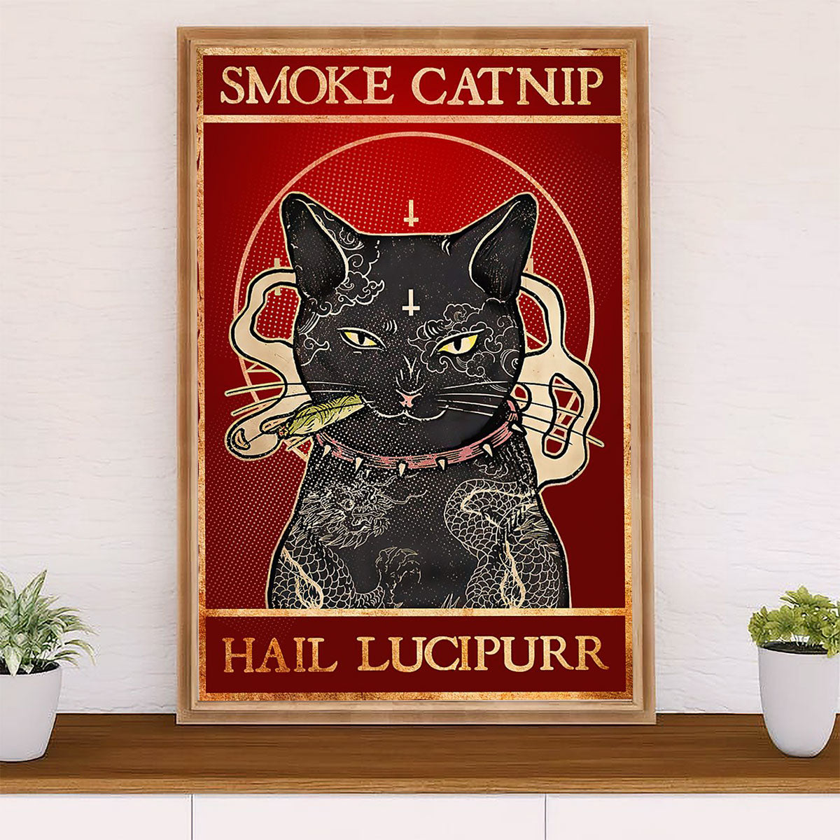Cute Cat Poster Prints | Smoke Catnip Black Cat | Wall Art Gift for Cat Kitties Lover