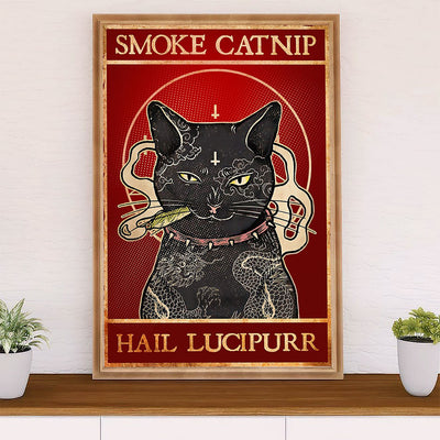 Cute Cat Canvas Prints | Smoke Catnip Black Cat | Wall Art Gift for Cat Kitties Lover