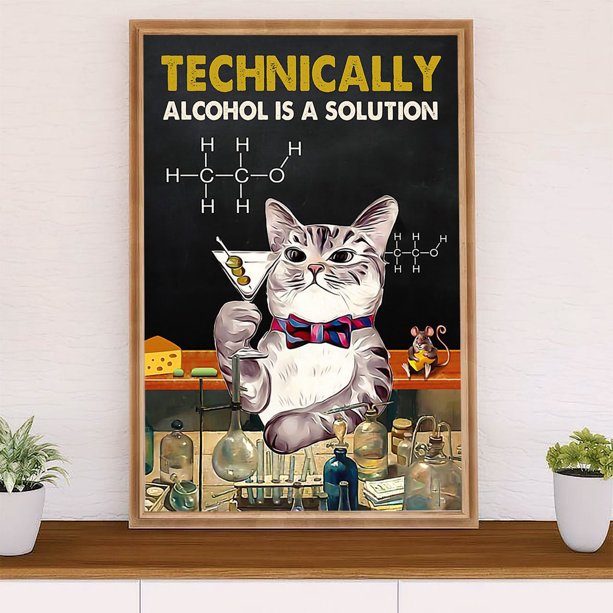 Cute Cat Poster Prints | Funny Cat Alcohol | Wall Art Gift for Cat Kitties Lover
