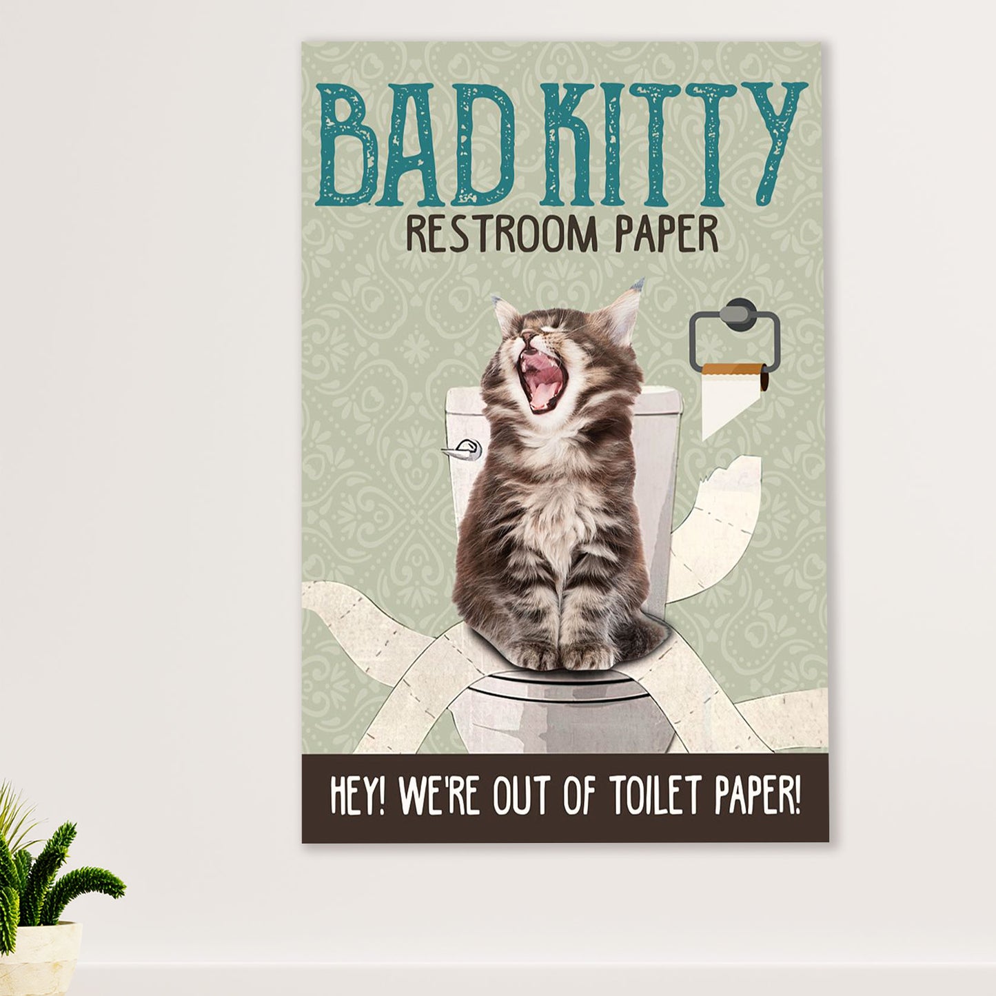 Cute Cat Poster Prints | Funny Kitty Restroom | Wall Art Gift for Cat Kitties Lover
