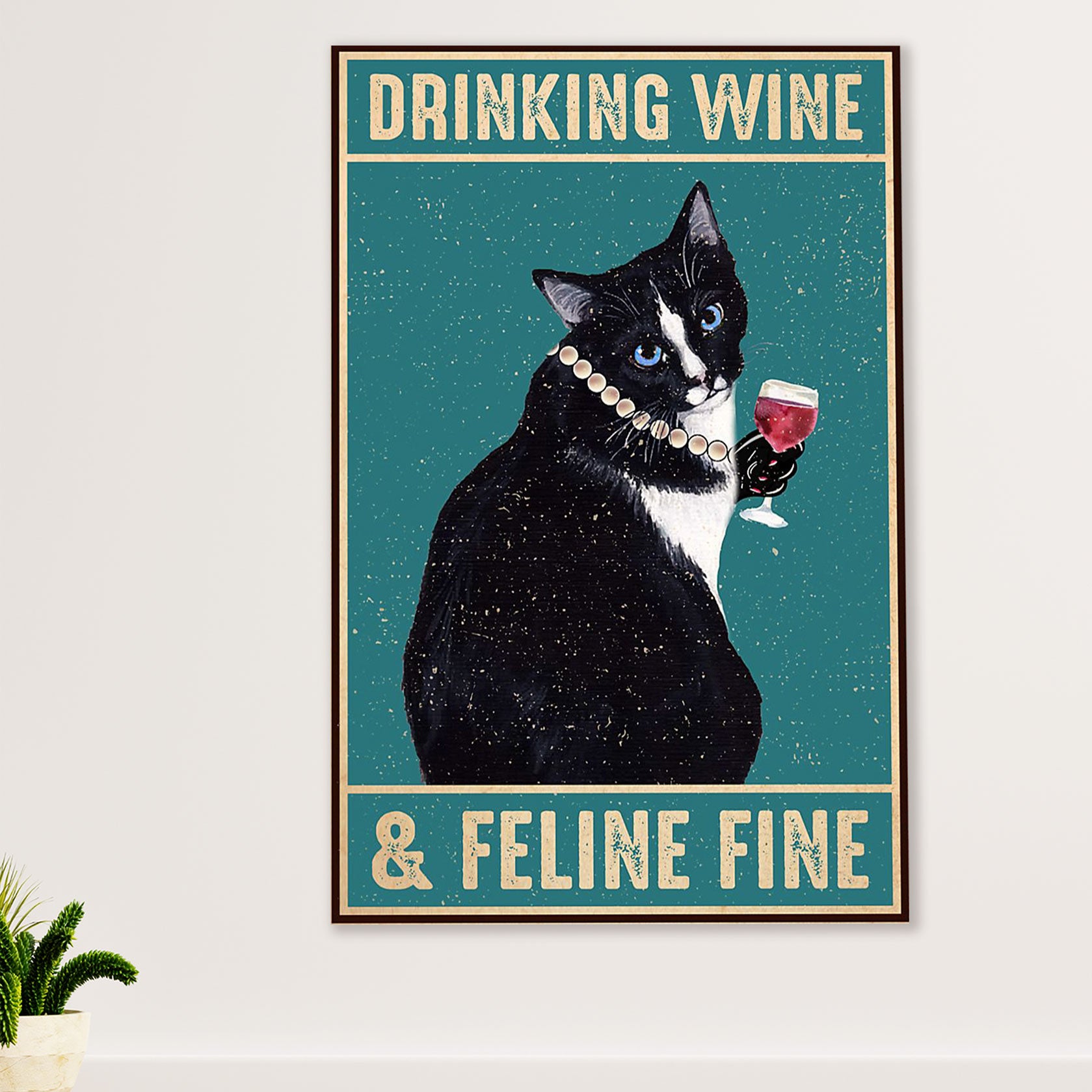 Cute Cat Poster Prints | Cat Drinking Wine | Wall Art Gift for Cat Kitties Lover