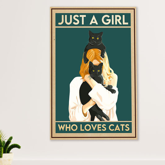 Cute Cat Canvas Prints | Girl Loves Black Cat | Wall Art Gift for Cat Kitties Lover