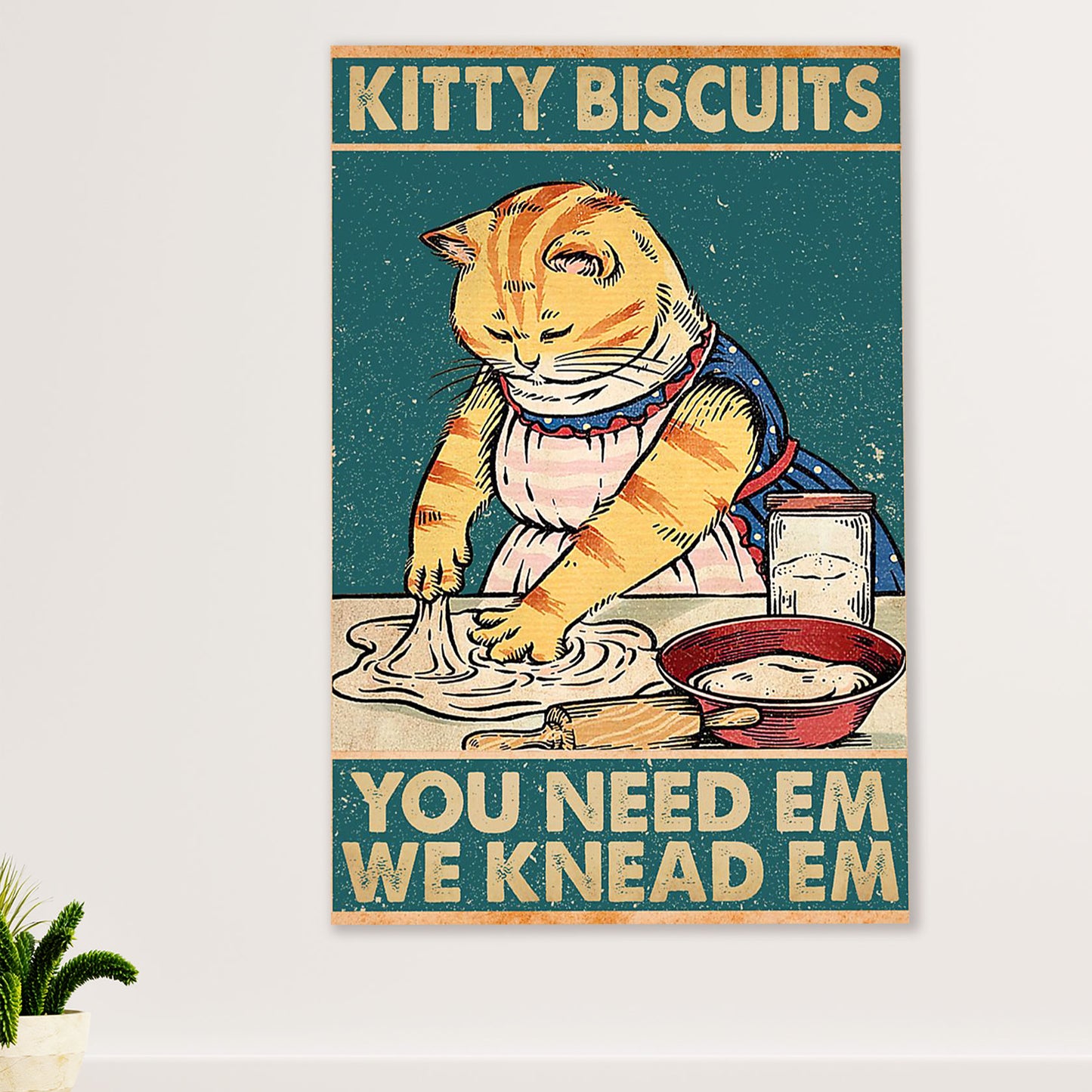 Cute Cat Poster Prints | Kitty Biscuit - Baking Cat | Wall Art Gift for Cat Kitties Lover