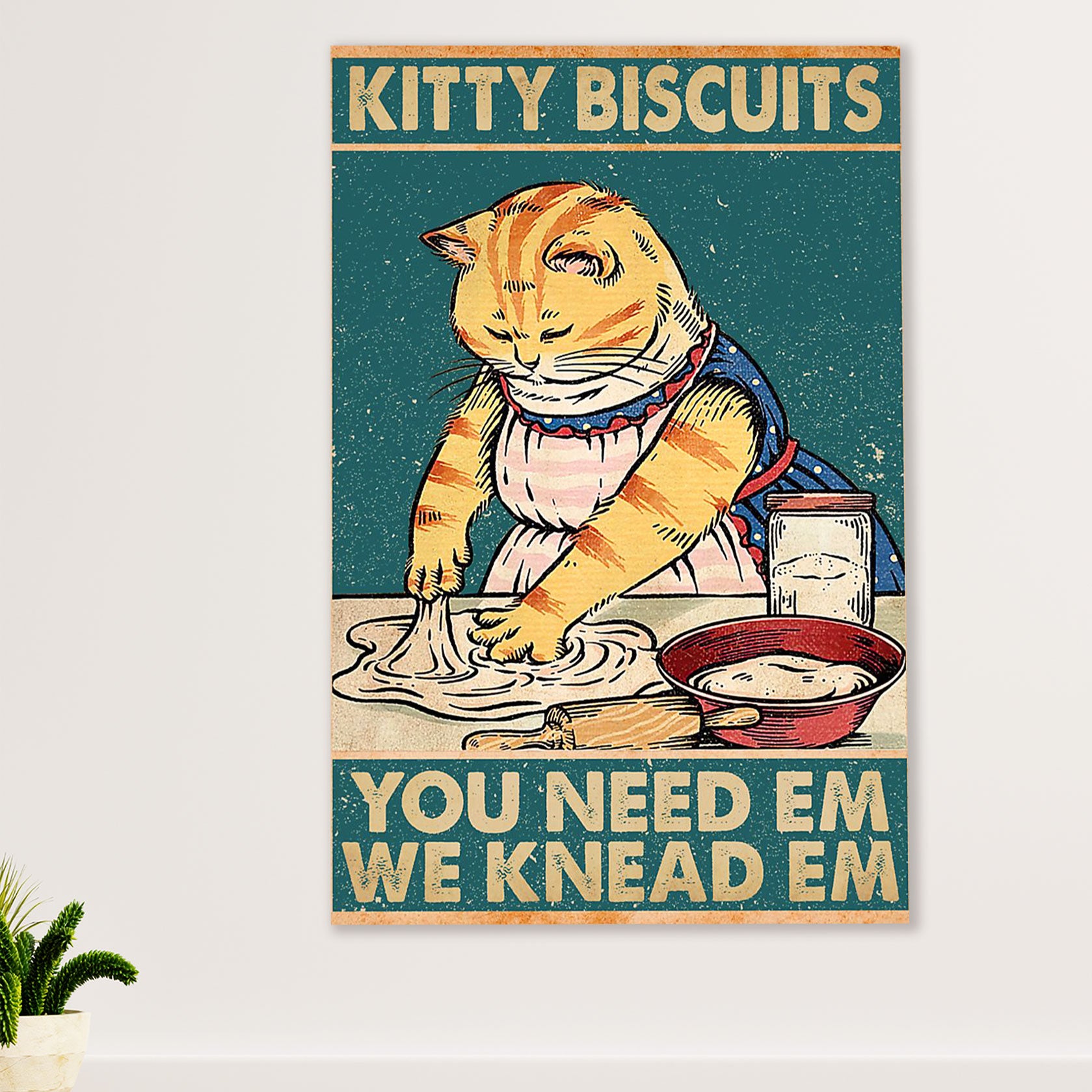 Cute Cat Canvas Prints | Kitty Biscuit - Baking Cat | Wall Art Gift for Cat Kitties Lover