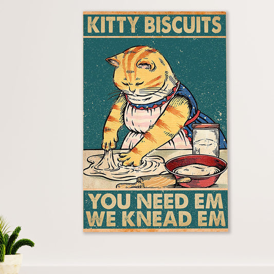 Cute Cat Canvas Prints | Kitty Biscuit - Baking Cat | Wall Art Gift for Cat Kitties Lover