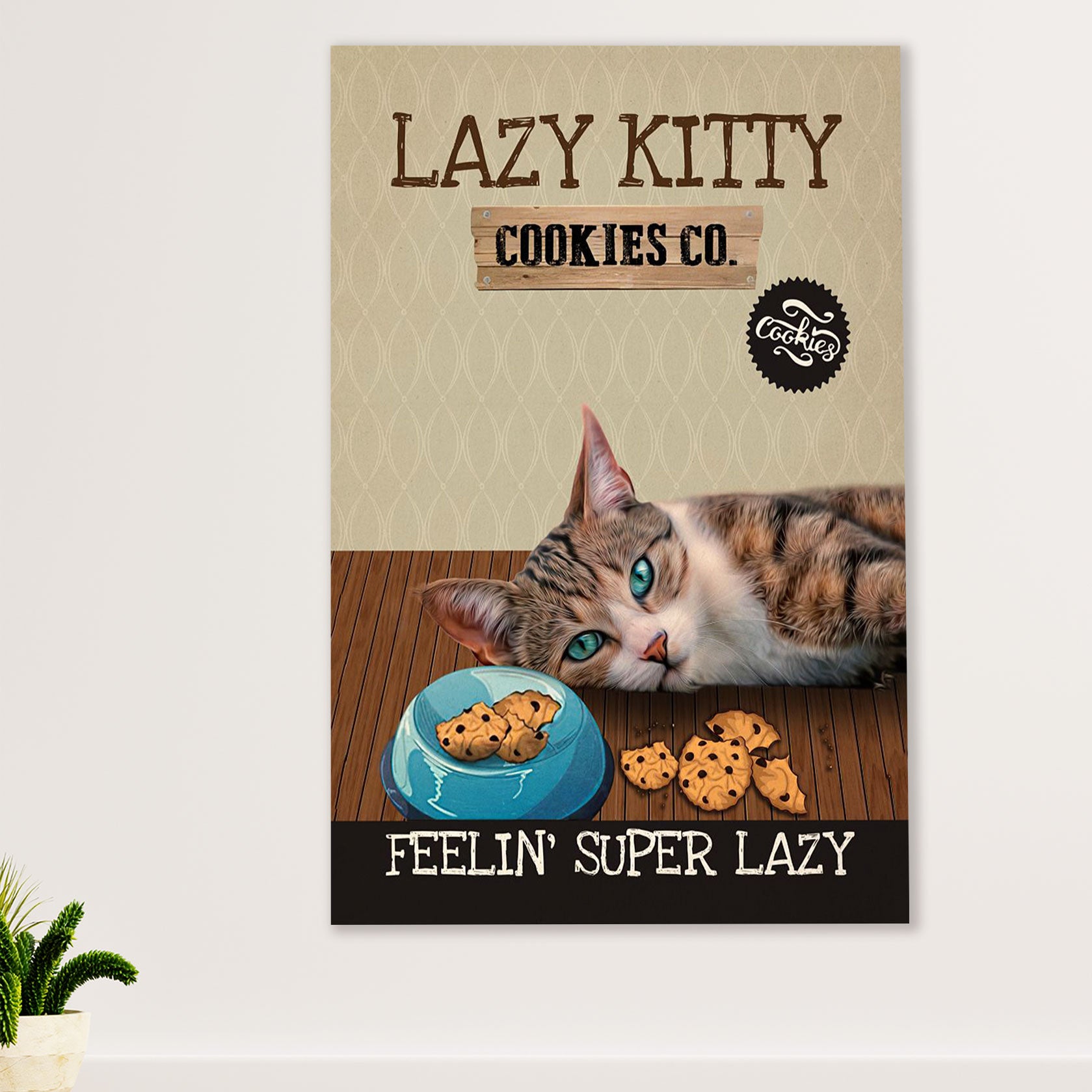Cute Cat Canvas Prints | Lazy Kitty | Wall Art Gift for Cat Kitties Lover
