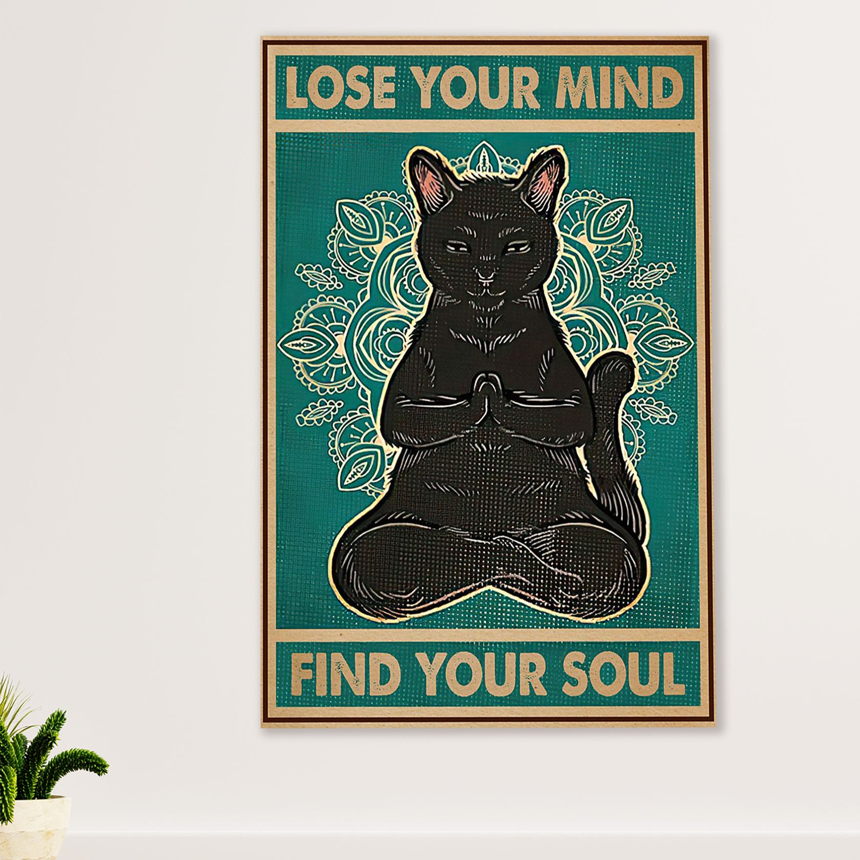 Cute Cat Poster Prints | Funny Black Cat Yoga | Wall Art Gift for Cat Kitties Lover