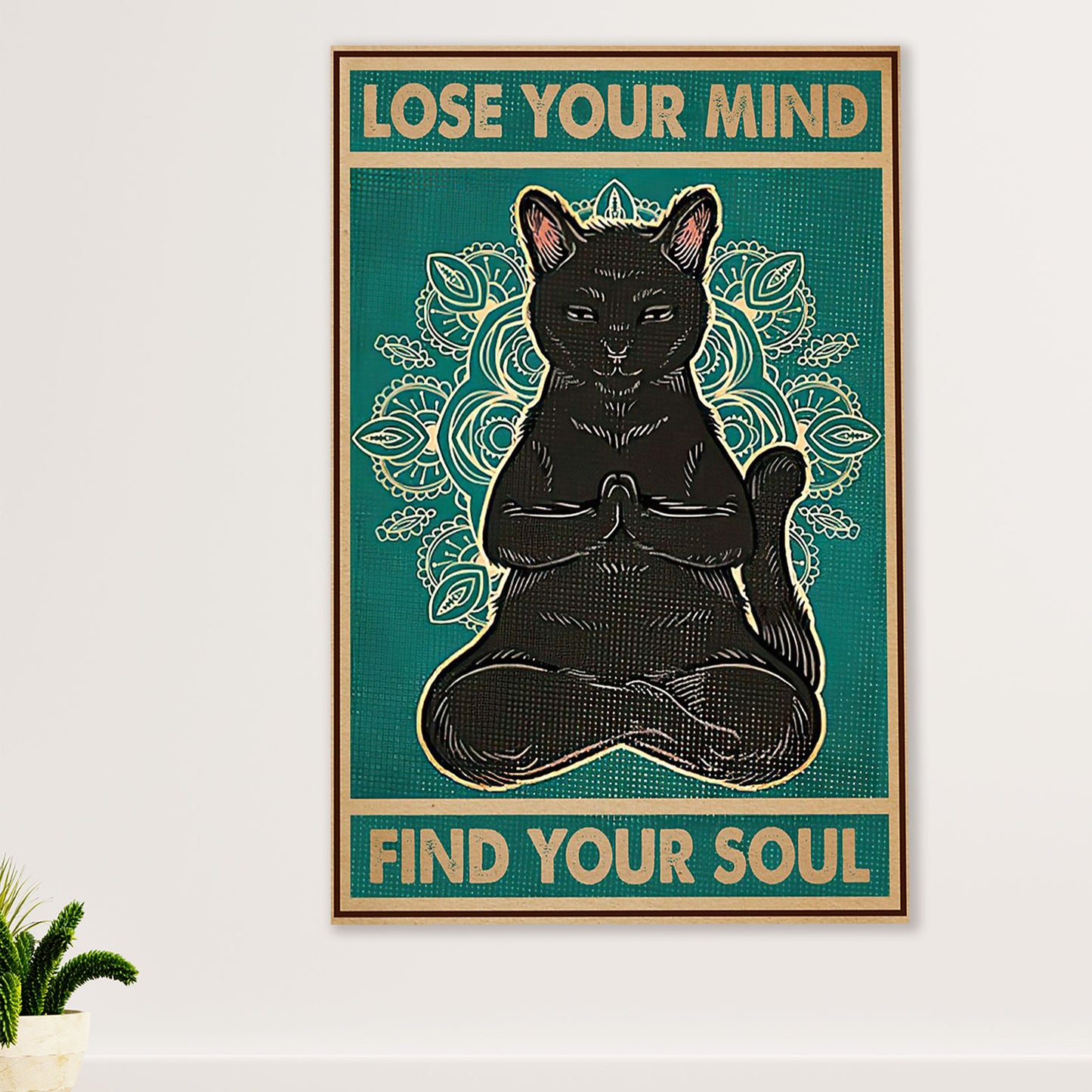 Cute Cat Canvas Prints | Funny Black Cat Yoga | Wall Art Gift for Cat Kitties Lover