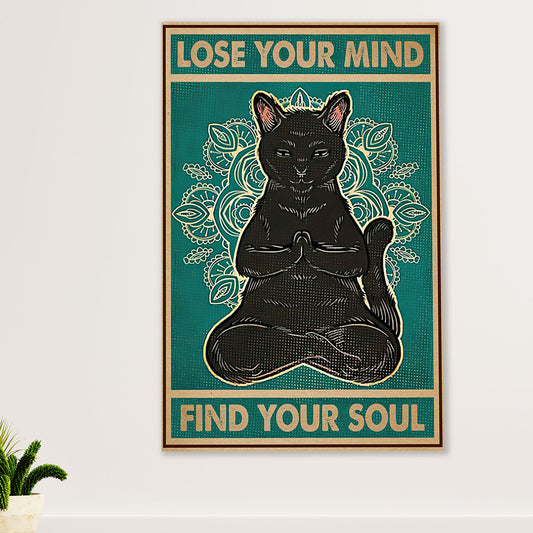 Cute Cat Canvas Prints | Funny Black Cat Yoga | Wall Art Gift for Cat Kitties Lover